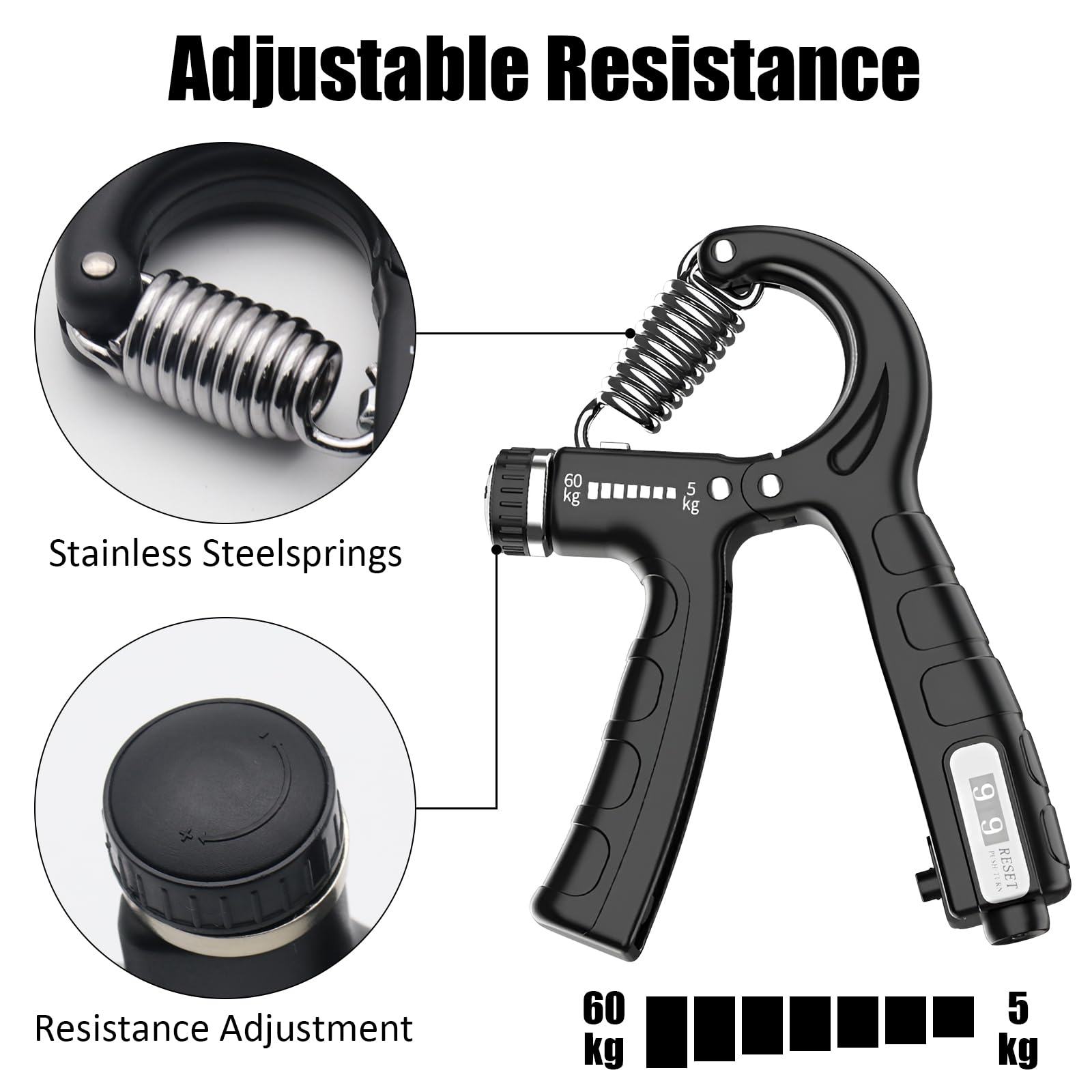 Set Di 2 Attrezzi Per Allenare Le Mani, Per L'avambraccio, Per Allenare Le Dita, 5-60 Kg, Con Maniglie, Contatore Antiscivolo, Per La Casa E In Viaggio - Foto 5