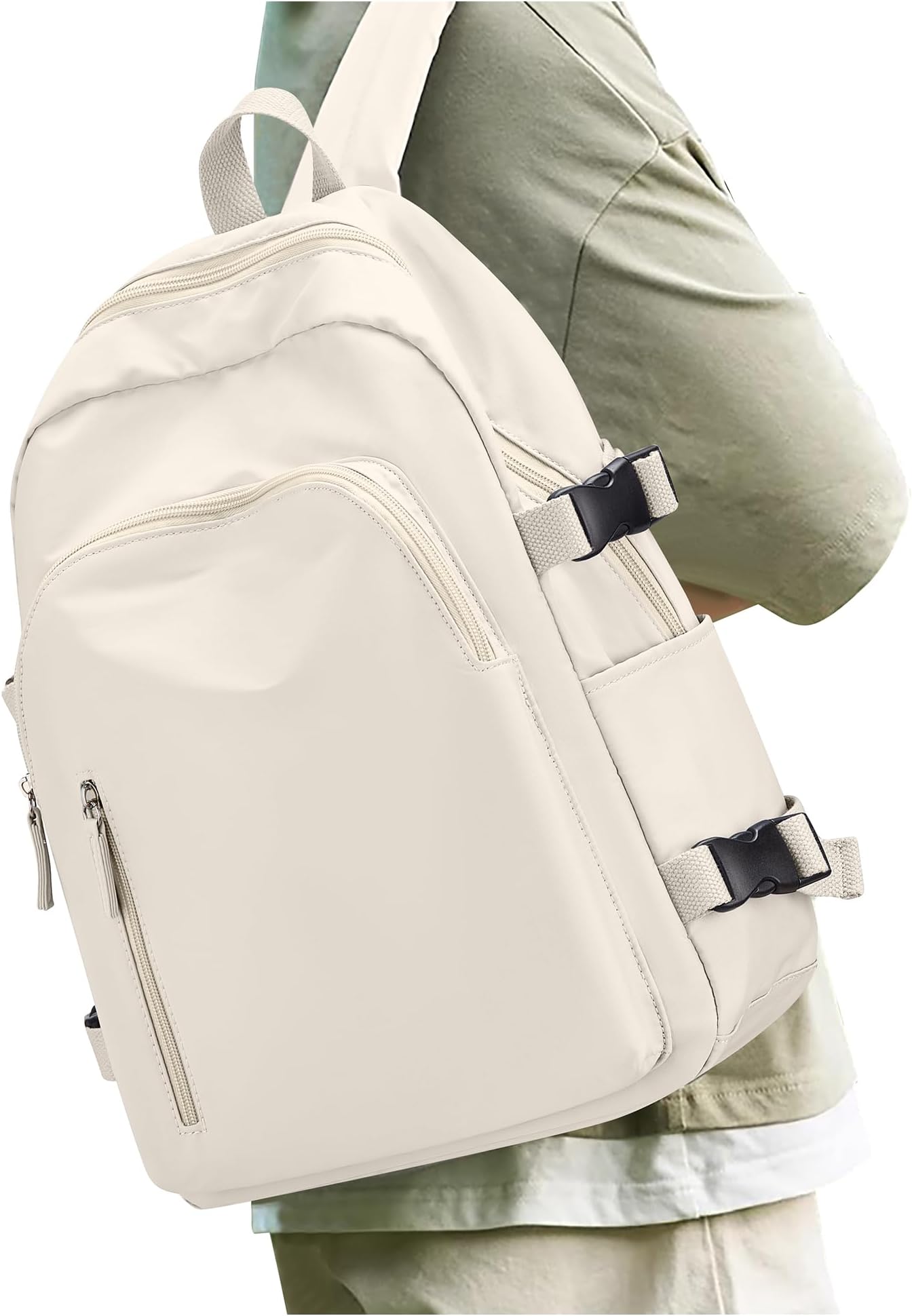 UPPACKCollege Backpack for Women Man Casual Daypack Backpacks Lightweight Travel Cute Preppy Backpack Aesthetic Simple Beige Backpack Waterproof Carry On backpack for Airplanes College Essentials