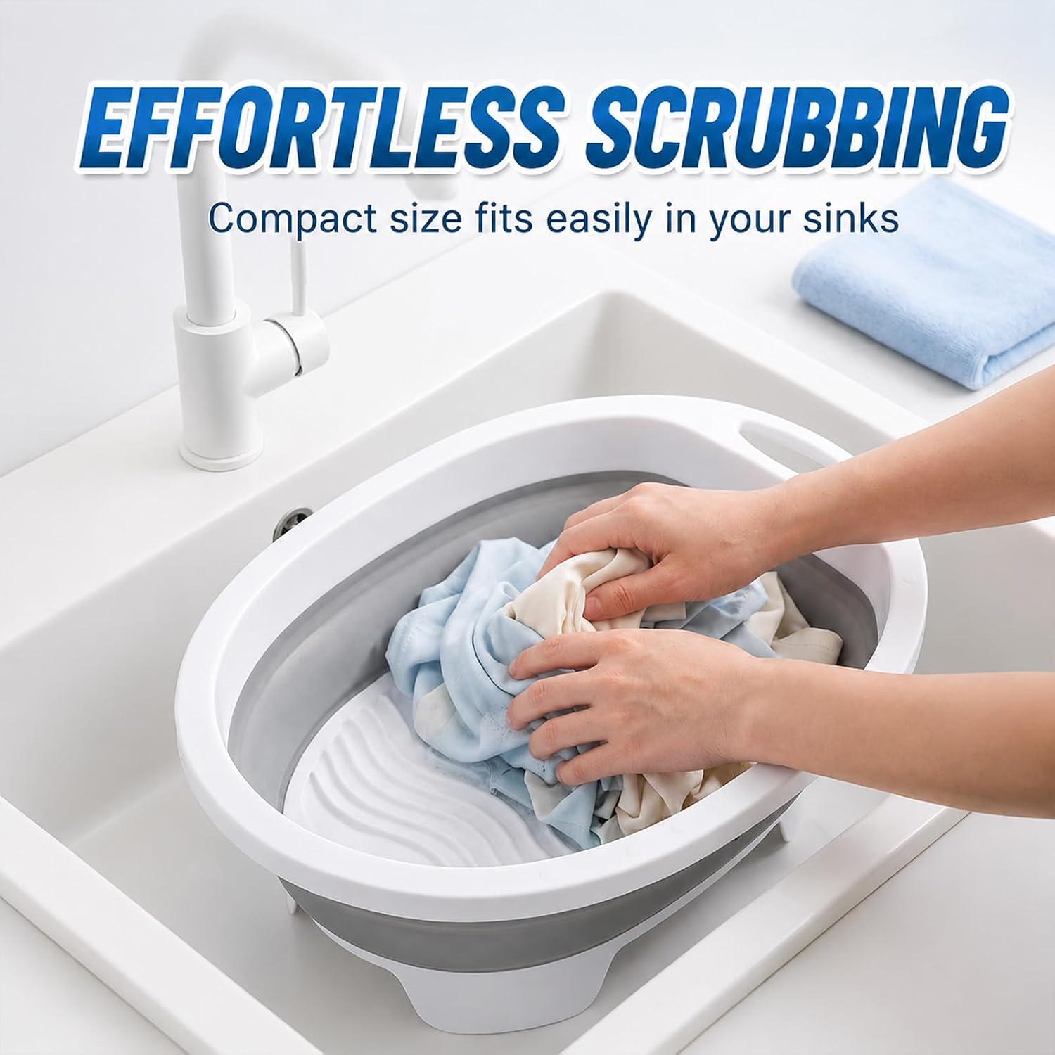 Lounsweer 16'' Collapsible Washboard Basin for Hand Washing Clothes, Gray