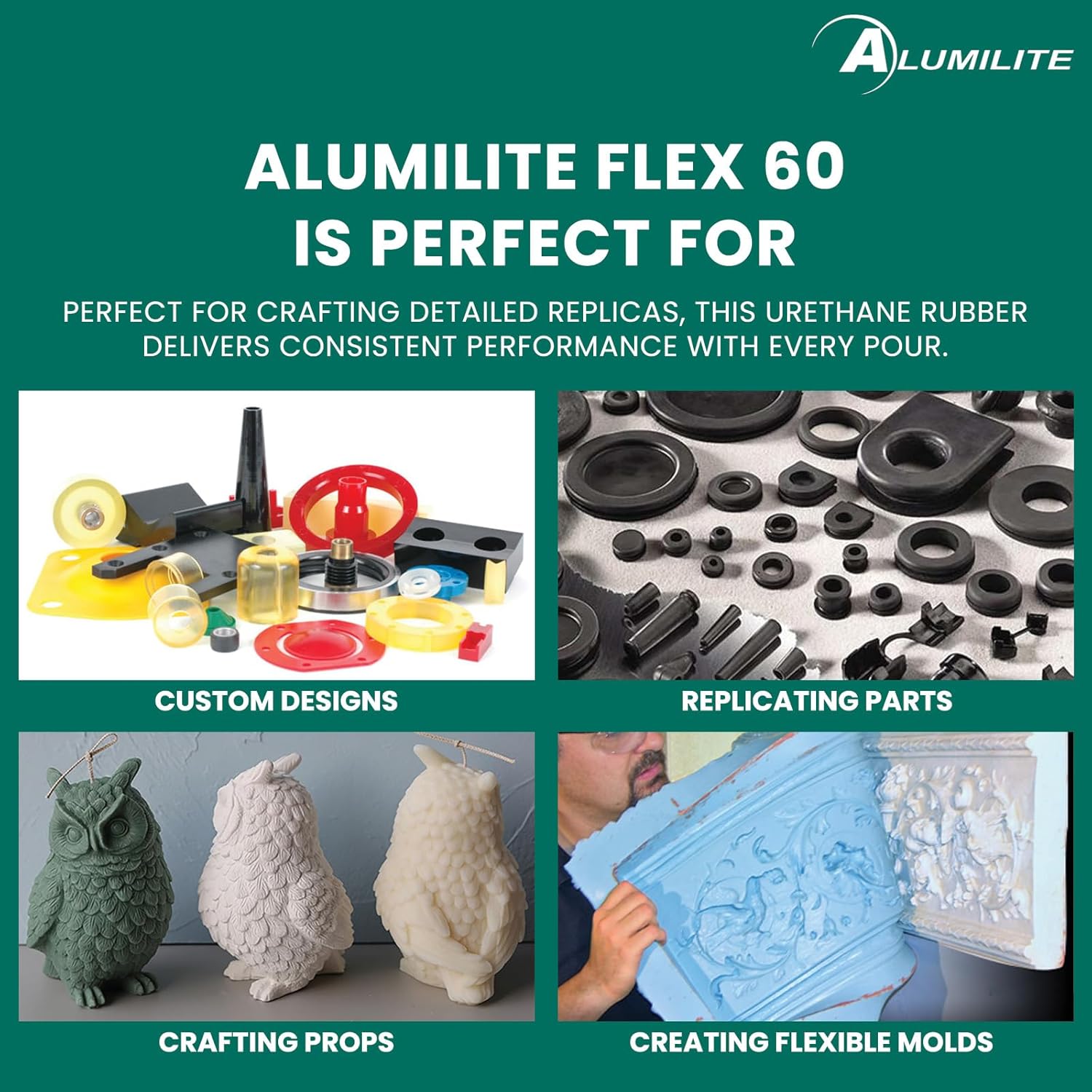 Alumilite Flex 60 Urethane Rubber Durable Flexible Casting Resin for Rubber Molds with Shore Hardness of 60A, Ideal for Replicating Components, Industrial Molds, DIY Custom Silicone Castings, 2 Gallon