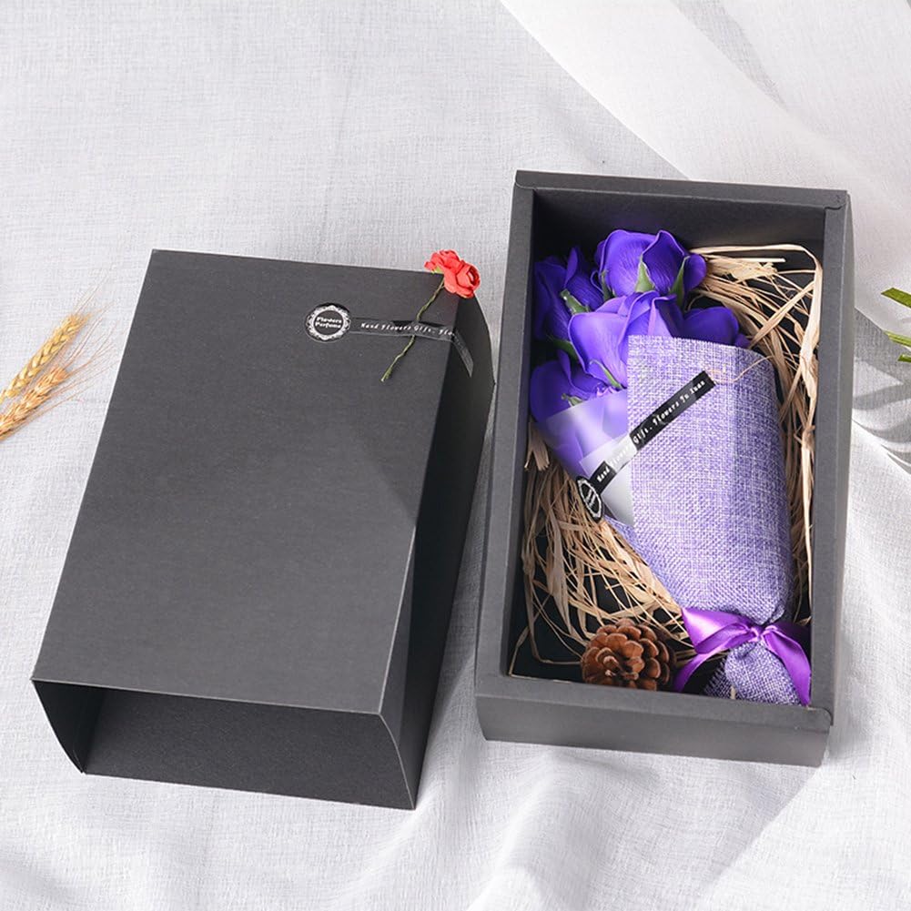 7pcs Rose Artificial Flowers Real Touch Soap Flower in Gifts Box, Suitable for Wedding Bouquets, Valentine's Day, Party, Anniversary, Decoration of Office and Home (Purple)