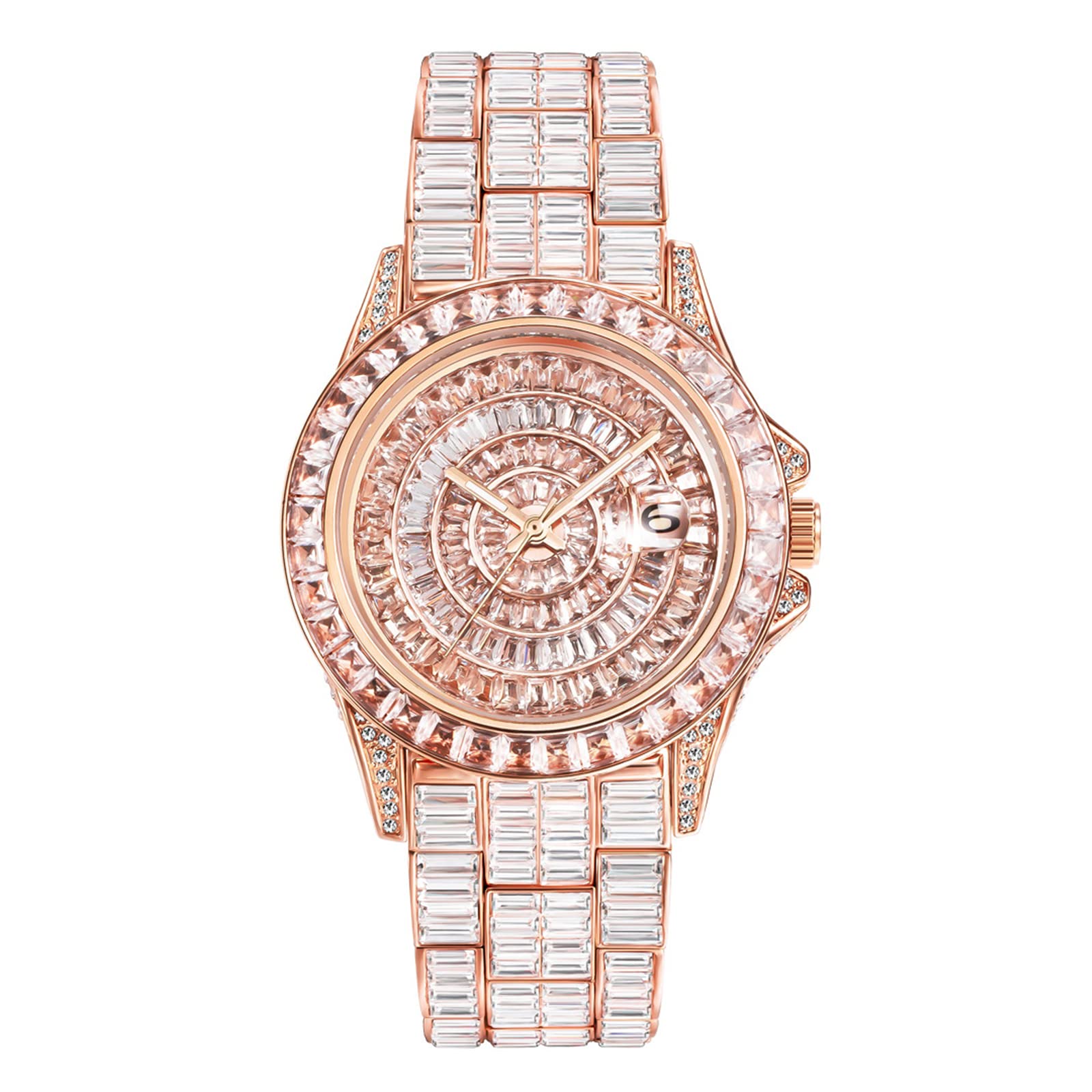 ICEDIAMOND Reloj de Pulsera de 42 mm con Diamantes de circonita cúbica, Chapado en Oro con Piedras de circonita Brillante y Esfera Redonda, Reloj de Cuarzo para Hombre, Mezclado, 42 mm