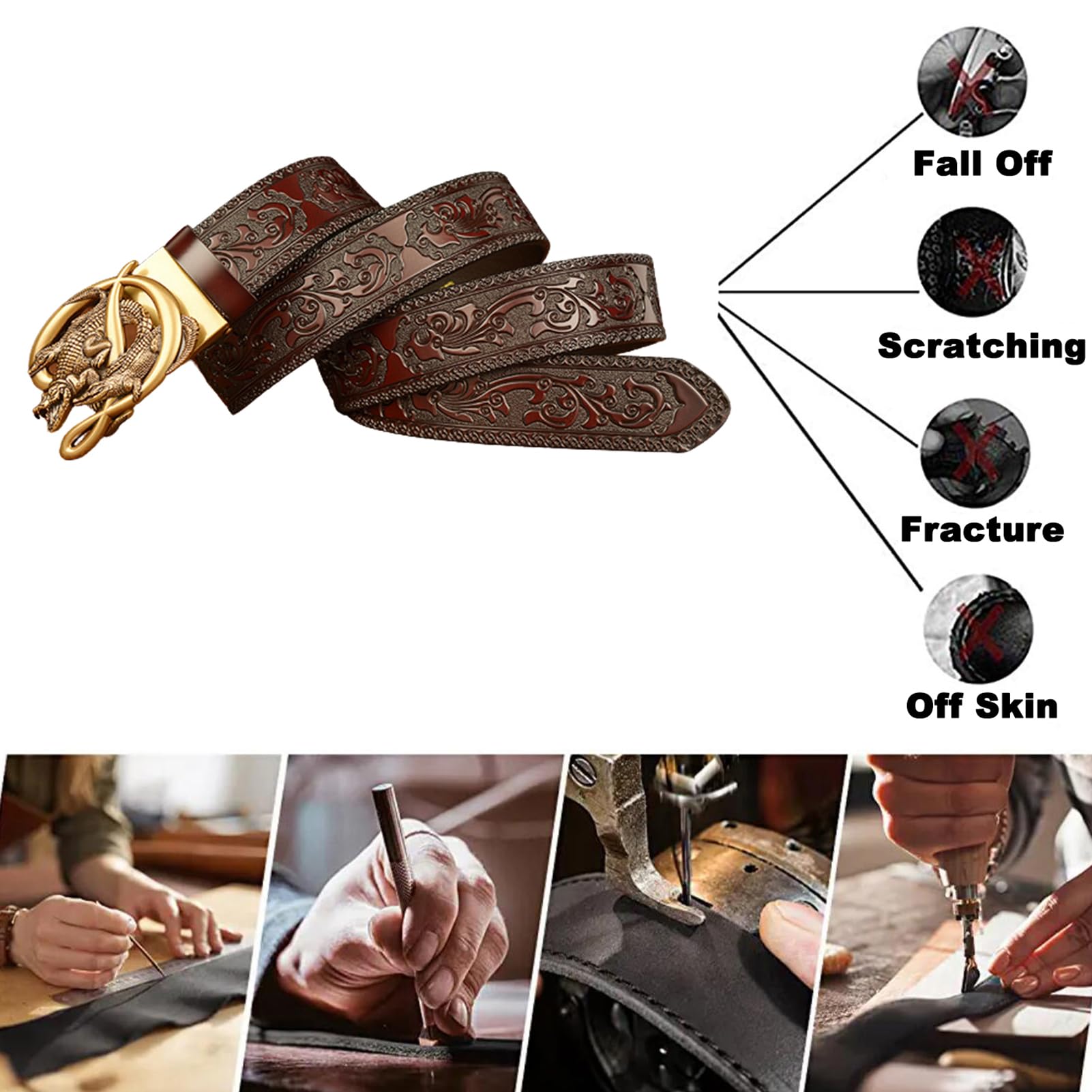 Cinturón De Trinquete Deslizante En Relieve Vintage Occidental Con Hebilla Automática Ajustable - Negro (cintura 120 Cm / 40 "-42")
