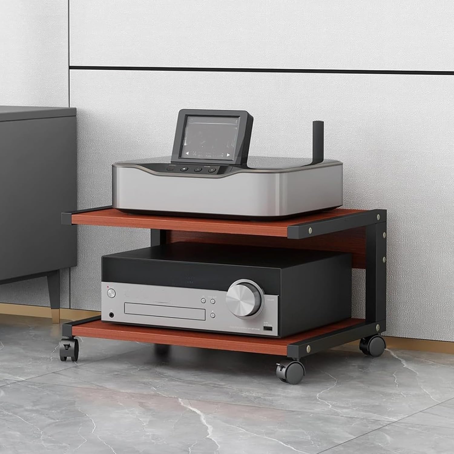 Stojak na sprzęt audio HiFi, 2-poziomowy stojak na sprzęt audio AV, półka na gramofon/konsolę do gier/DVD, drewniana szafka pod telewizor stereo, do salonów, pokojów gier i centrów rozrywki (natu