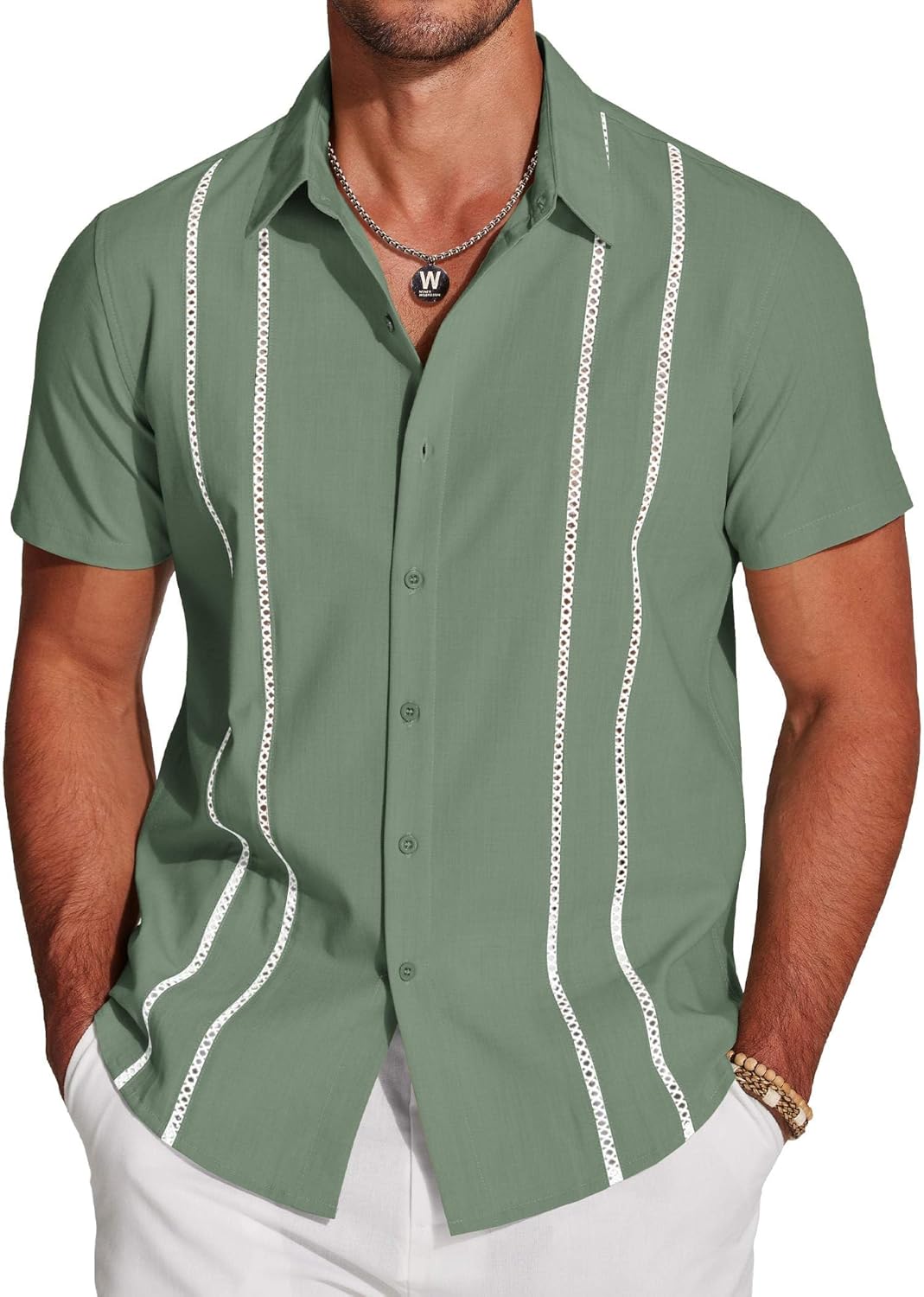 COOFANDY Men's Cuban Guayabera Shirt Short Sleeve Button Down Shirts Casual Summer Beach Linen Shirts