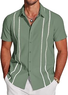 COOFANDY Men's Cuban Guayabera Shirt Short Sleeve Button Down Shirts Casual Summer Beach Linen Shirts