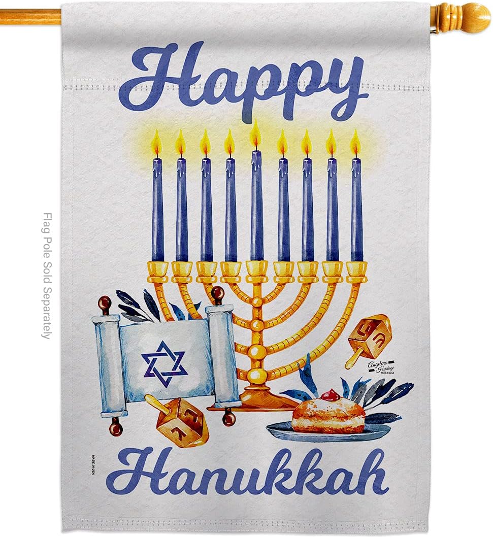Feast of Dedication House Flag - Wintertime Hanukkah Candle Bonsai Menorah Jewish Chanukah David - Decoration Banner Small Garden Yard Gift Double-Sided Made in USA 28 X 40