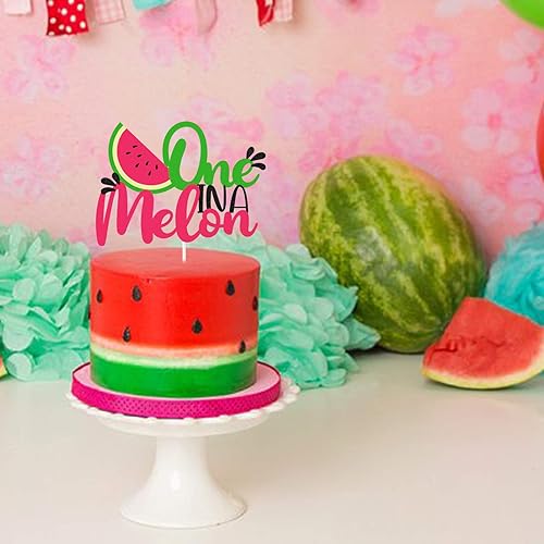 Miniatura 6 de Decoración para pastel de sandía con purpurina One in a Melon, decoración de fiesta infantil con temática de sandía, suministros de fiesta para baby