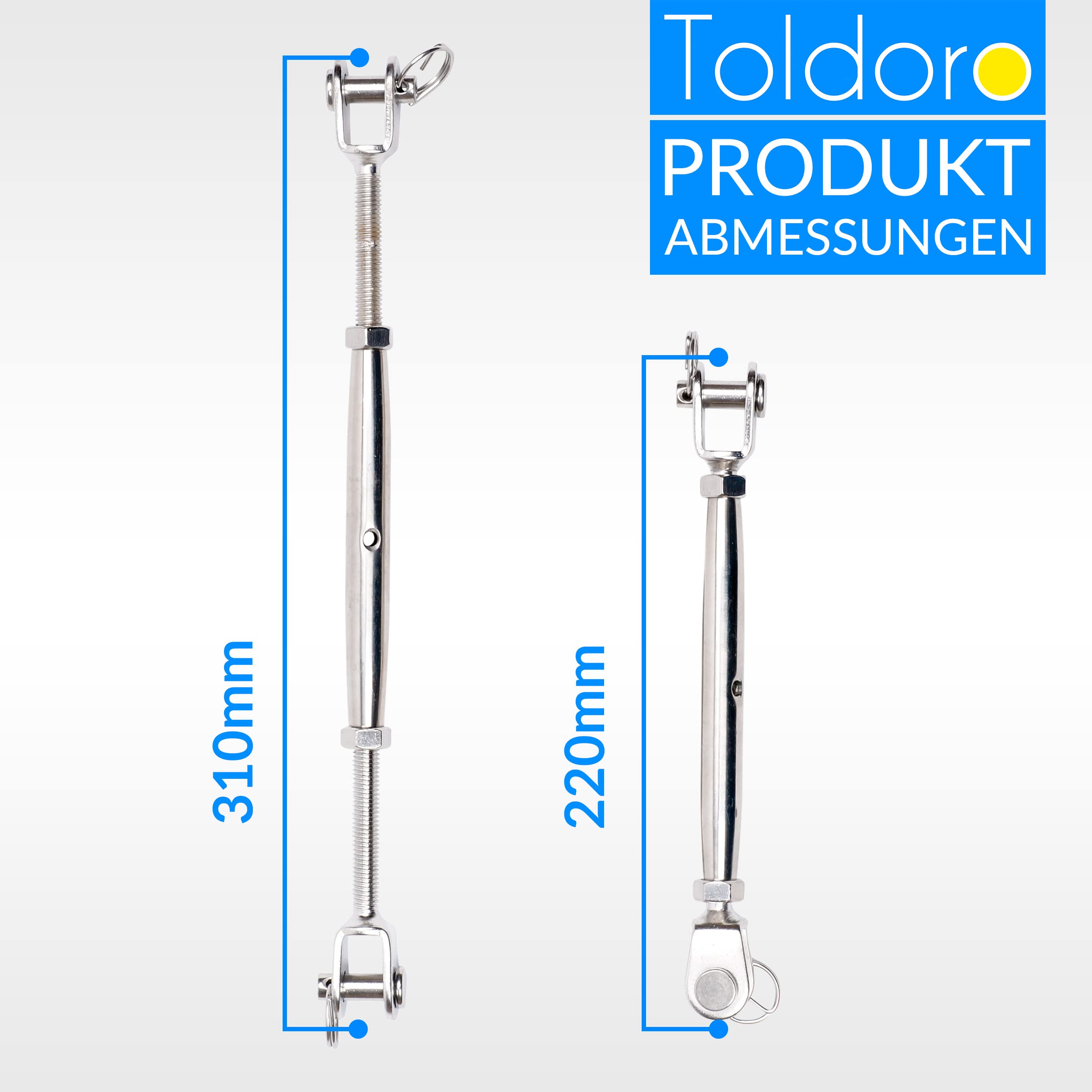 Toldoro 10 Stück M10 Wantenspanner Edelstahl rostfrei V4A / Sonnensegel Spanner, Spannschloss, Seilspanner, Drahtspanner Gabel als Sonnensegel Zubehör/geschlossene Form