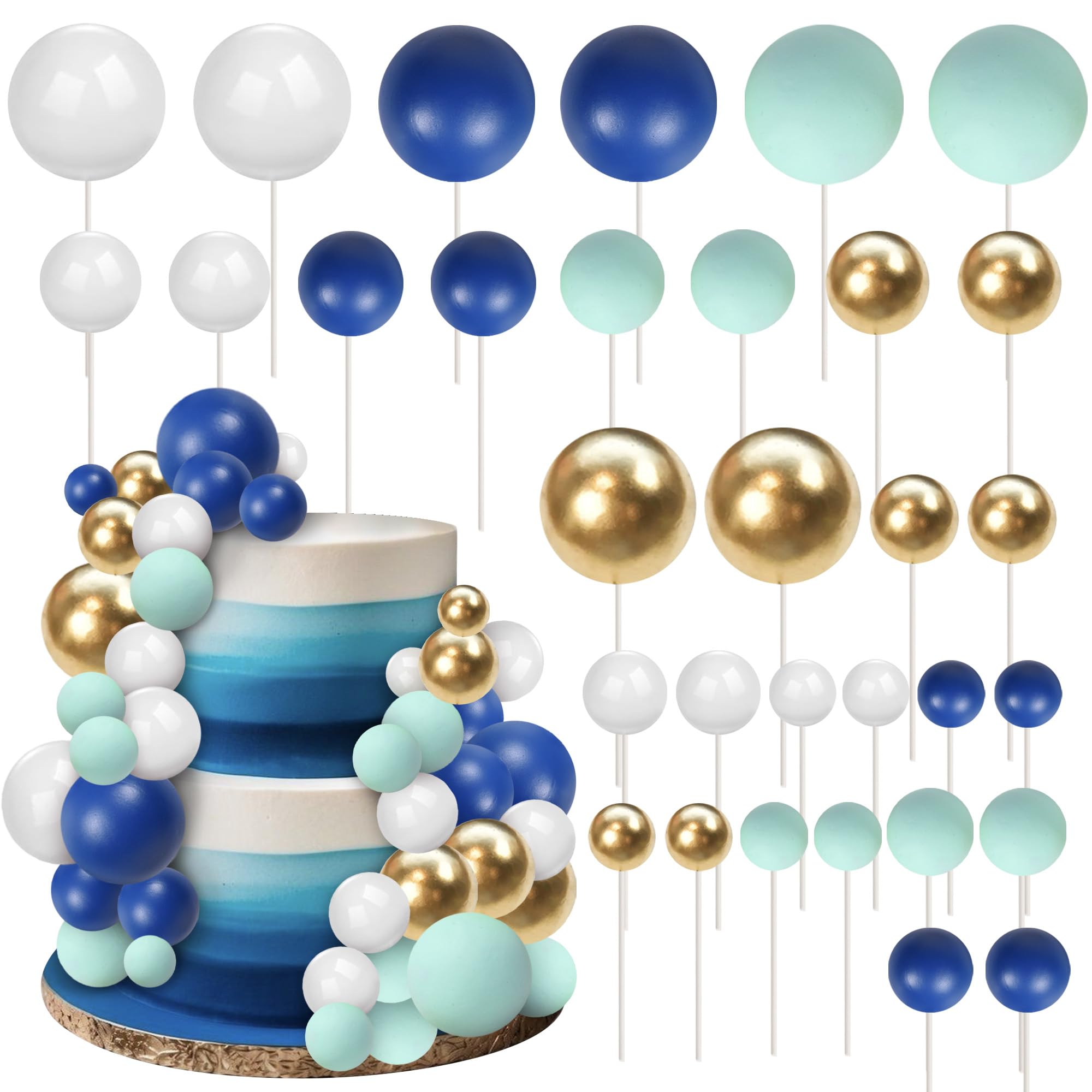30 Pack Mini Balloon Cake Topper Colorful Blue Balls Cake Pick Decorations Mix Size Faux Balls DIY Cake Insert Decorations for Baby Shower Wedding Bridal Shower Birthday Party Cake Decorations — image 1