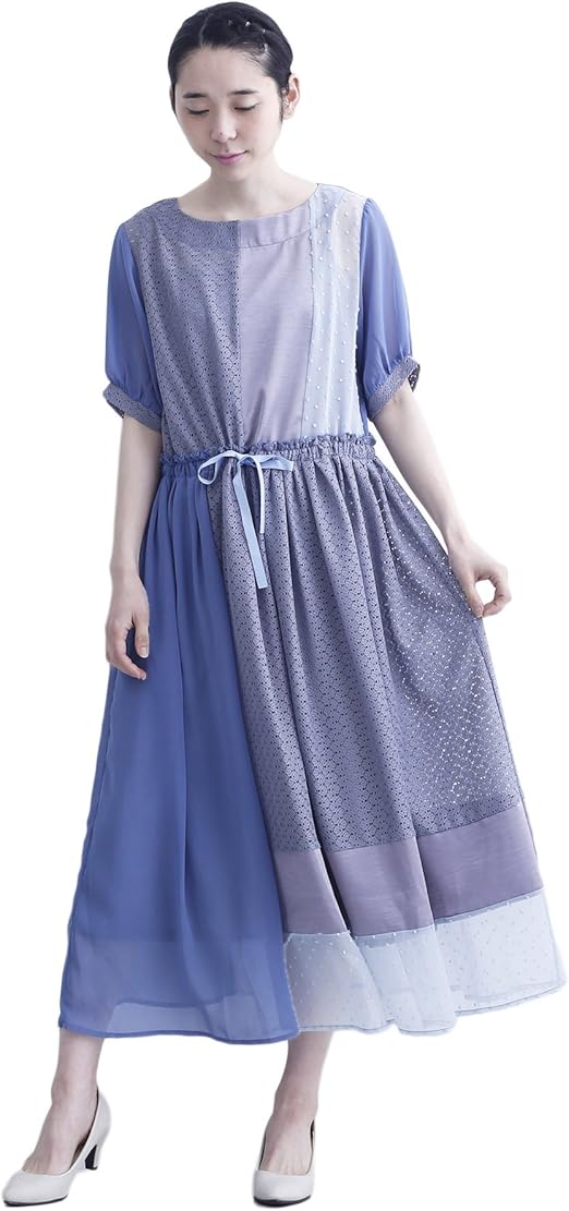 Amazon Co Jp メルロー Merlot 異素材パッチワークワンピース7438 服 ファッション小物