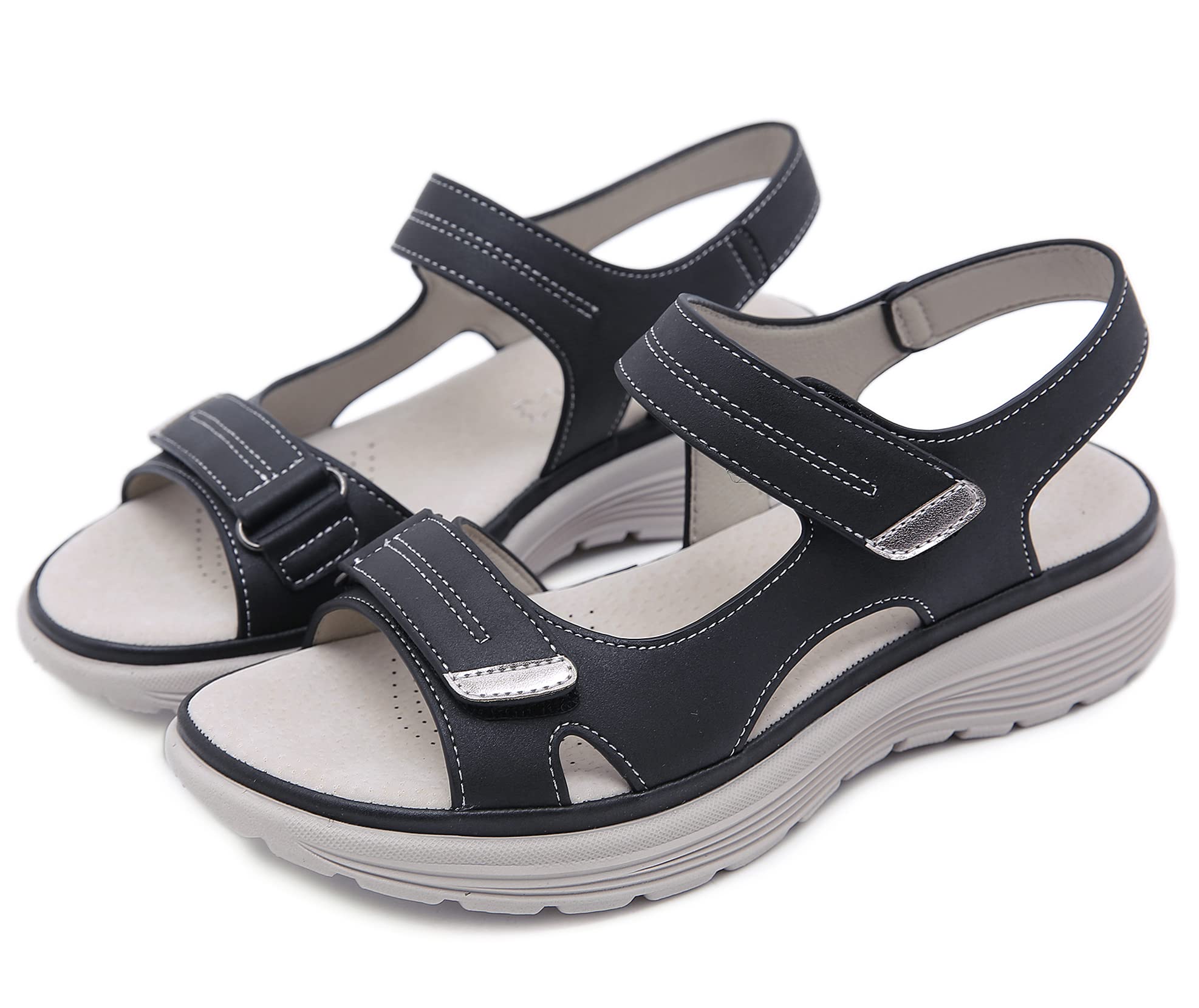SMajong Sandalias con Punta Abierta Mujer Moda Ortopedicas Comodas Sandalias de Caminar Verano Sling Back Zapatillas de Vestir Ajustable al Tobillo, 36-44 EU