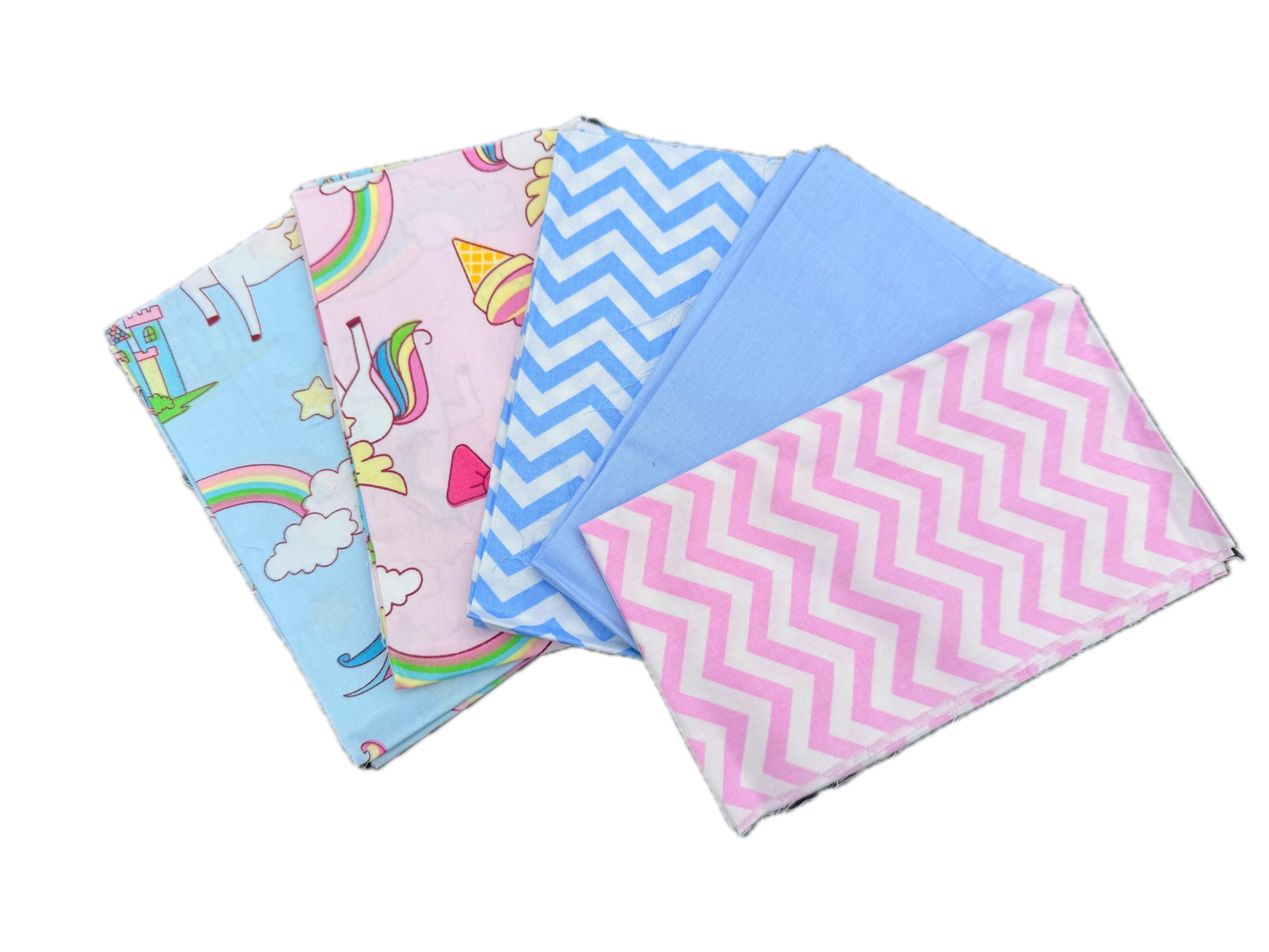 Craftsfabrics Pink, Blue 5Pcs Unicorn Rainbow Castle Cloud Prints Cotton Fat Quarter 50X40cm Wide Patchwork Clothes Diy Quilting Sewing Cushion Patchwork Fabric