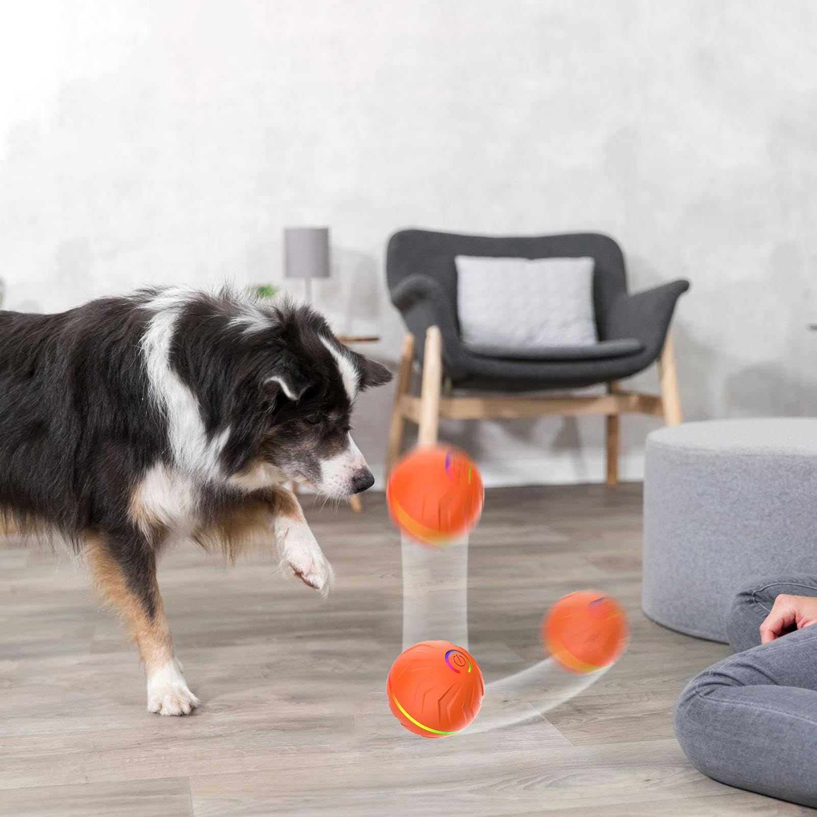Springactiveringsbal voor honden, 2025 interactieve bewegende dansbal, hond rollende bal speelgoed met lichten en muziek, bewegende bal voor binnen en buiten huisdierspeelgoed