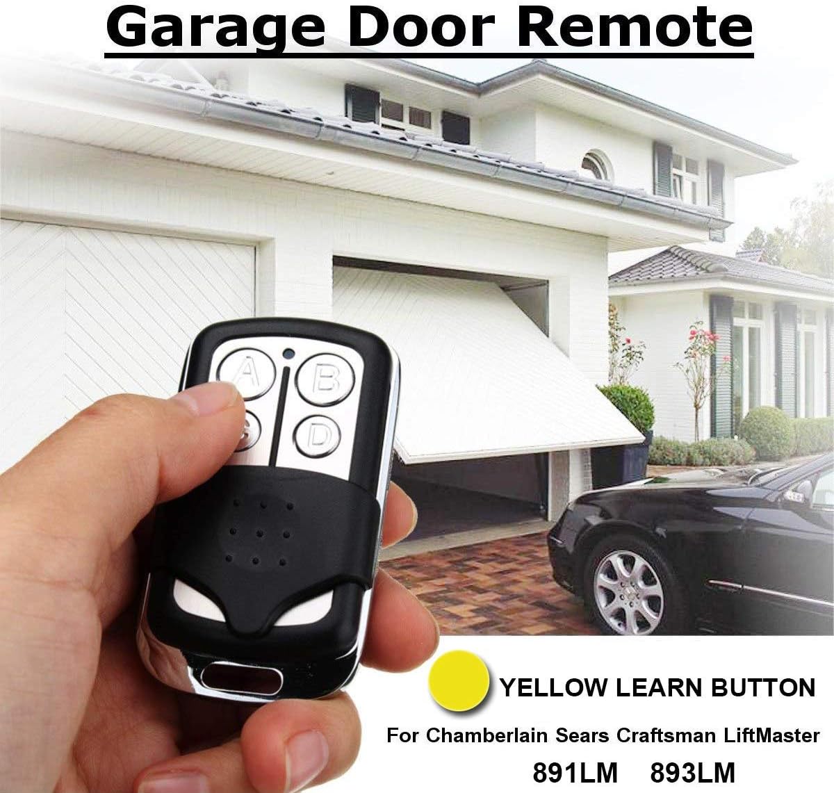 2 Pack - 893LM Compatible Garage Door Remote Replacement for LiftMaster 891LM 893LM Sears Craftman Chamberlain with Yellow Learn Button Keychain Compatible with 950ESTD 953ESTD