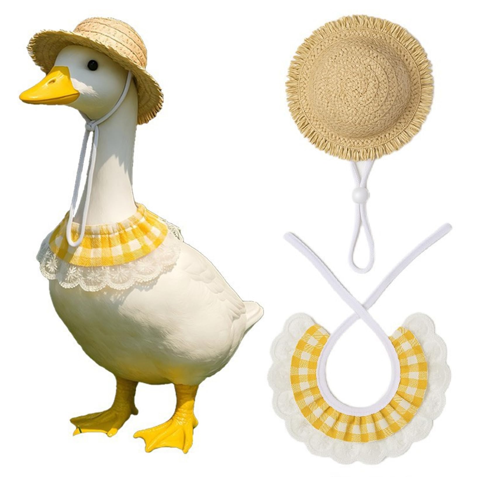 Muzrunq Gooses Outfits Accessories Cute Country-Style Decorative Gooses Clothes Include Straw Hat & Bib for Outdoor Garden Patio Yard Lawn
