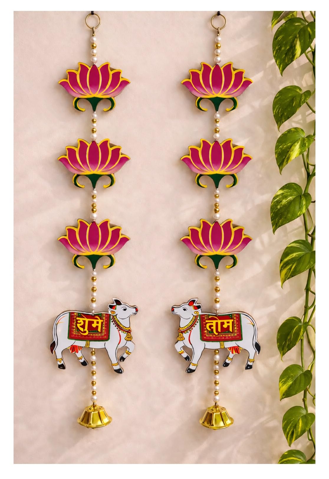 SPHINX MDF Wooden Pichwai Cow Lotus Shubh Labh Door Hanging Latkan for Main Door Entrance, Mandir Decor & Backdrop, Traditional Hanging for Home Decoration, Diwali Ganesh Chaturthi Teej Housewarming