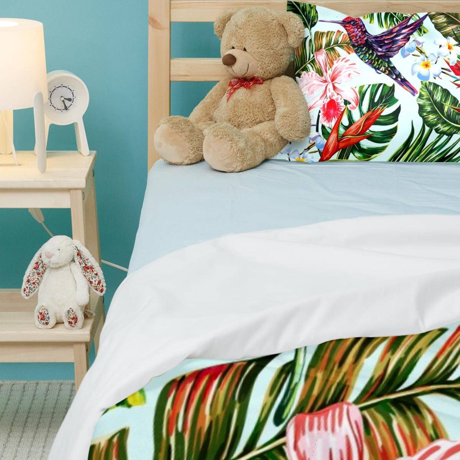 Set Copripiumino King Size Con Colibrì E Fiori Tropicali – Microfibra Morbida, Stampa 3D, Biancheria Letto - 2