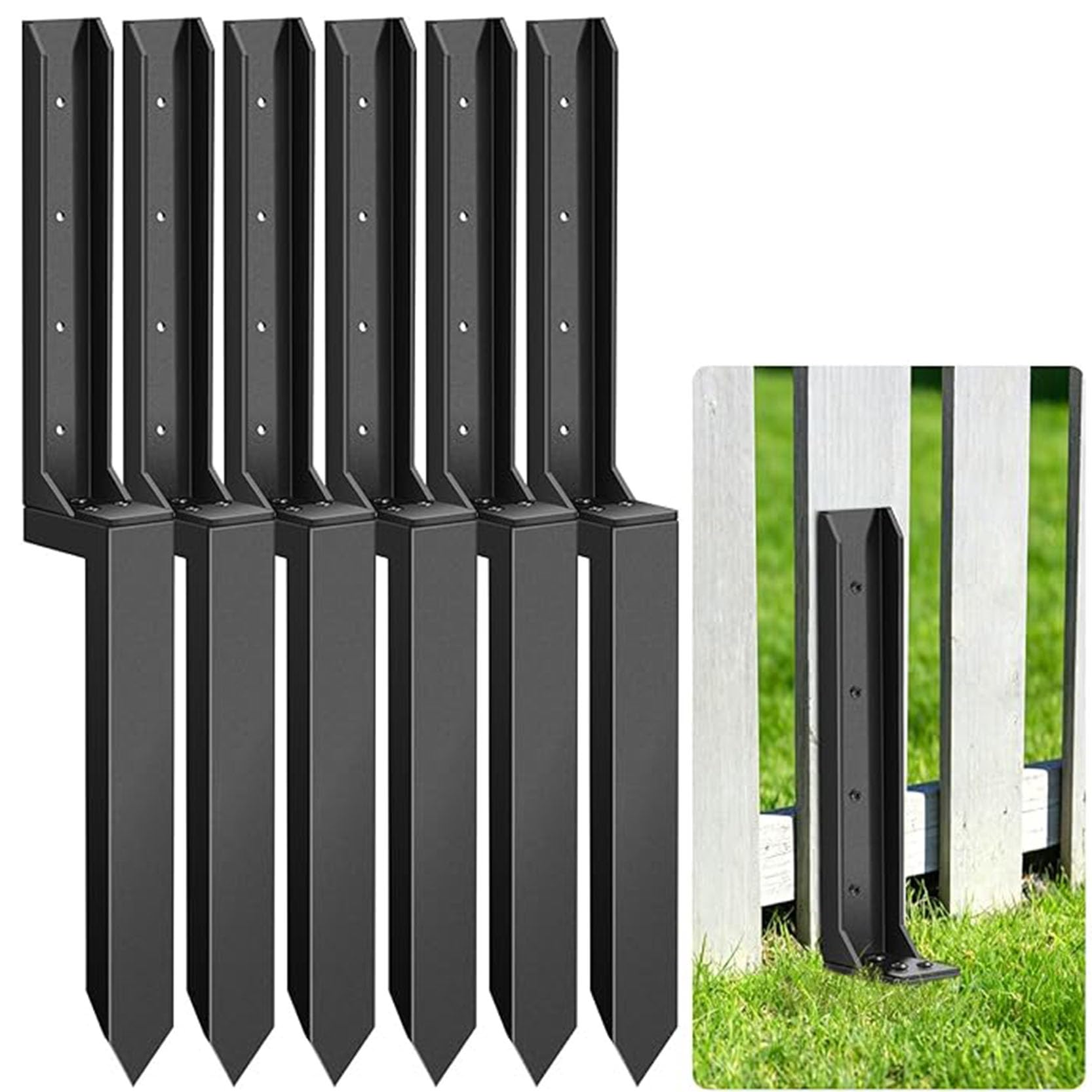 LQSYBHD Fence Post Anchor Repair Kit Heavy Duty Ground Spike Heavy Duty Steel Fence Post Fixer Anchor Ground Spike for Repair Tilted or Broken Wooden Fence Posts(Size:6pcs)