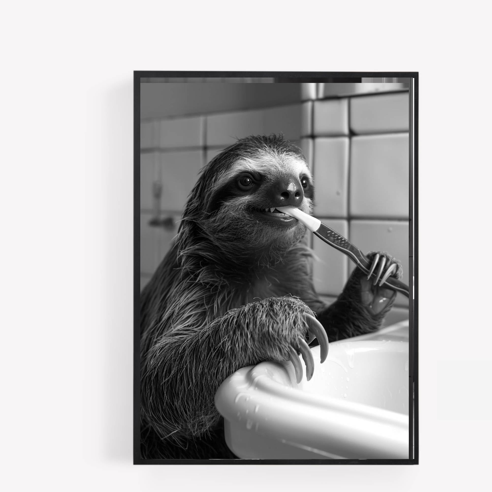 gfc FUNNY BATHROOM sloth BRUSHING TEETH A4 UNFRAMED PRINT PICTURE wall art Home decor Decorating