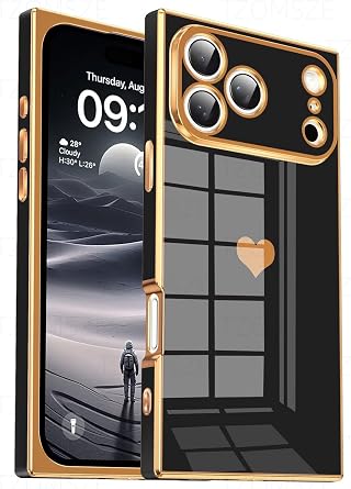 Tzomsze Compatible with iPhone 17 Pro Max Case,Camera Protection Cute Heart Pattern & Electroplate Reinforced Corners Shockproof Edge Bumper Case for Women Girls 6.9 Inch-Black