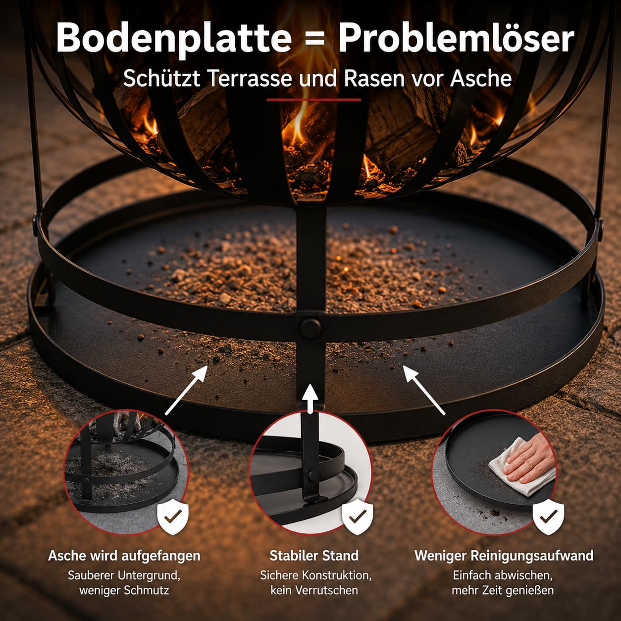 Robuster Feuerkorb Feuerstelle Eisen 55x40 cm Feuerschale mit Bodenplatte Ideal für Lagerfeuer, Garten & auf der Terrasse & HLKauf-Block