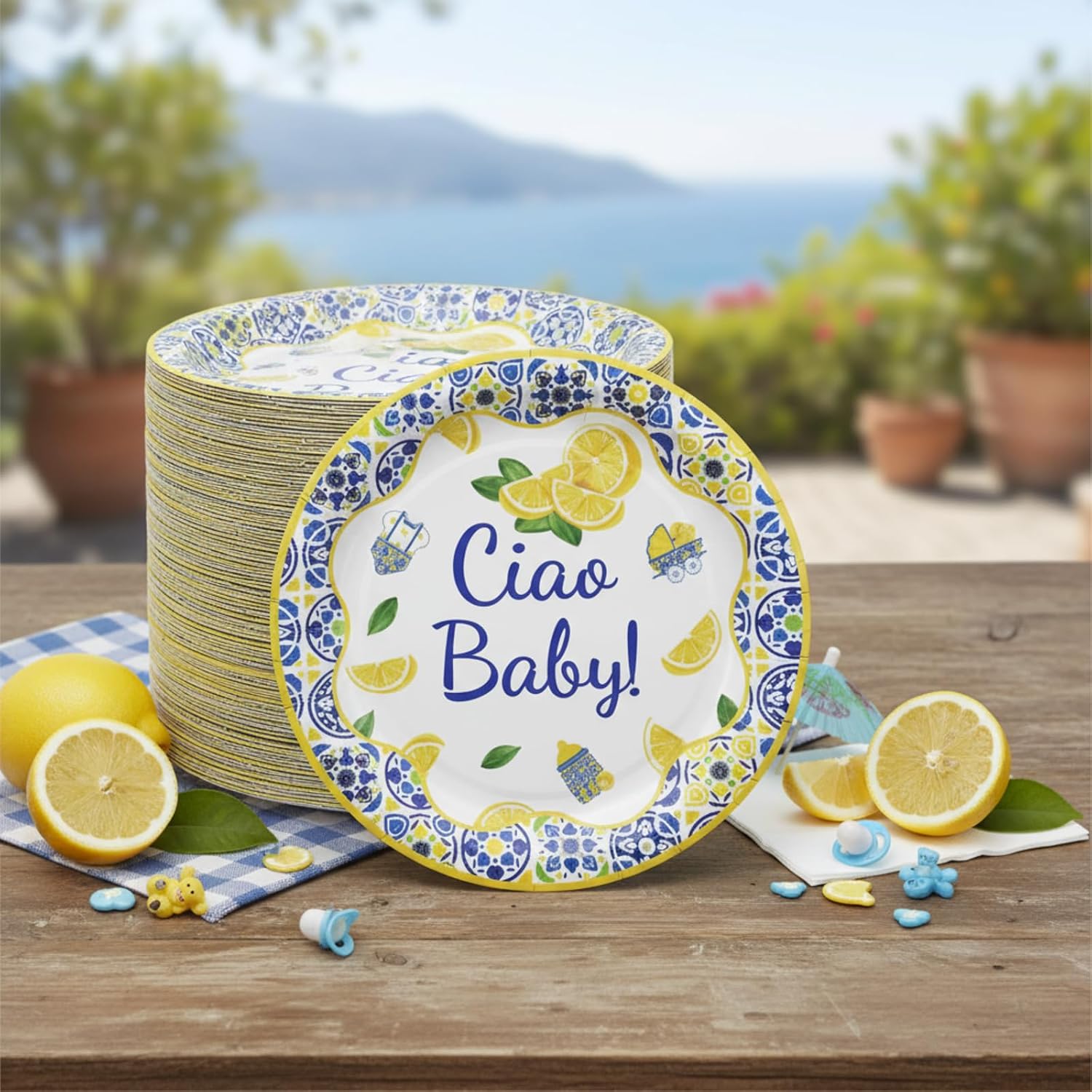 LemonRoad 100 Pcs 9 Inch Ciao Bambino Party Plates Italian Baby Shower Decorations Red Checkered Plates Gender Reveal Newborn Party Supplies