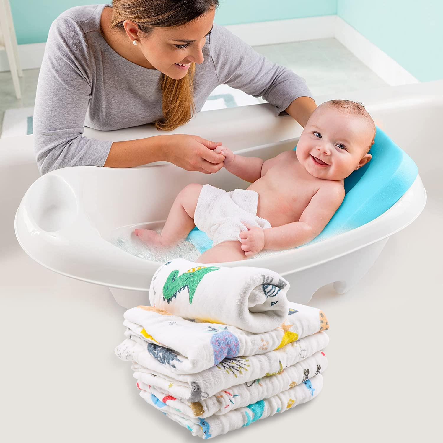 5 Asciugamani Bambini Cotone Organico - Mussole Morbide 70x70 Cm - Foto 8