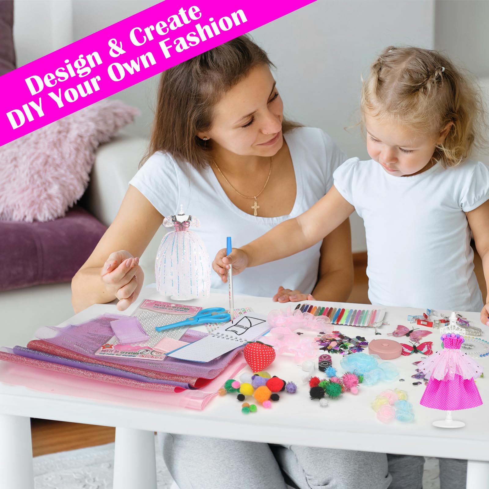 YOCOLE 1500+ Pezzi Fashion Designer Kit, 6 Manichini Moda Cucito Giochi Lavoretti Creativi Arte e Artigianato, Playset Manichino Stoffe Quaderno, Regalo Bambina 6 7 8 9 10 11 12+ Anni