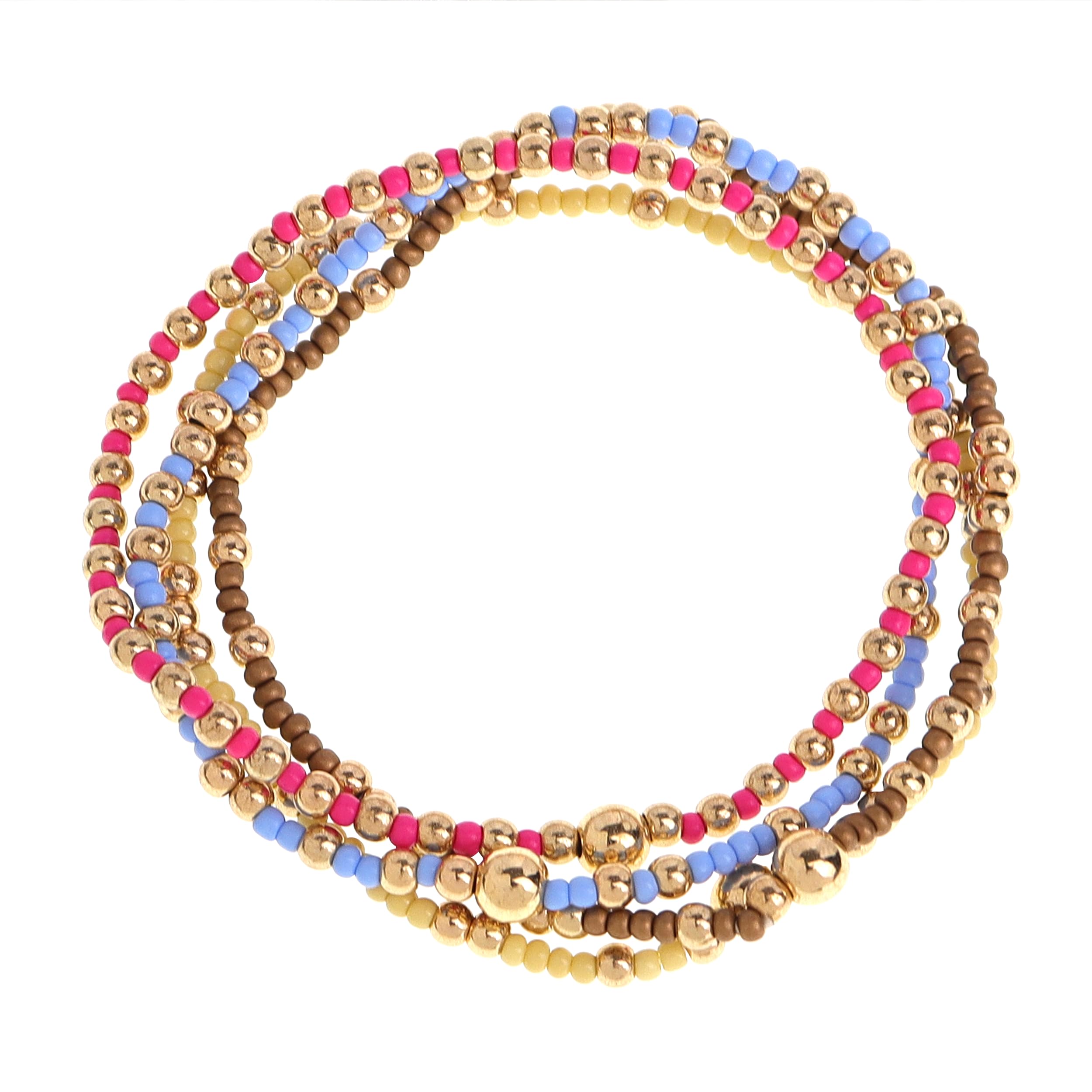 BXDA Gold Beaded Friendship Bracelet Stack for Women，Seed Beads Bracelets Summer Boho Beach Handmade Stackable Jewelry Gift