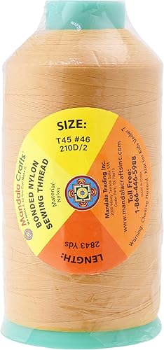 Miniatura 580 de Mandala Crafts Hilos de coser resistentes de nailon consolidado, hilo para tejer jeans de cuero, hilos de tapicería marina al aire libre, Beige