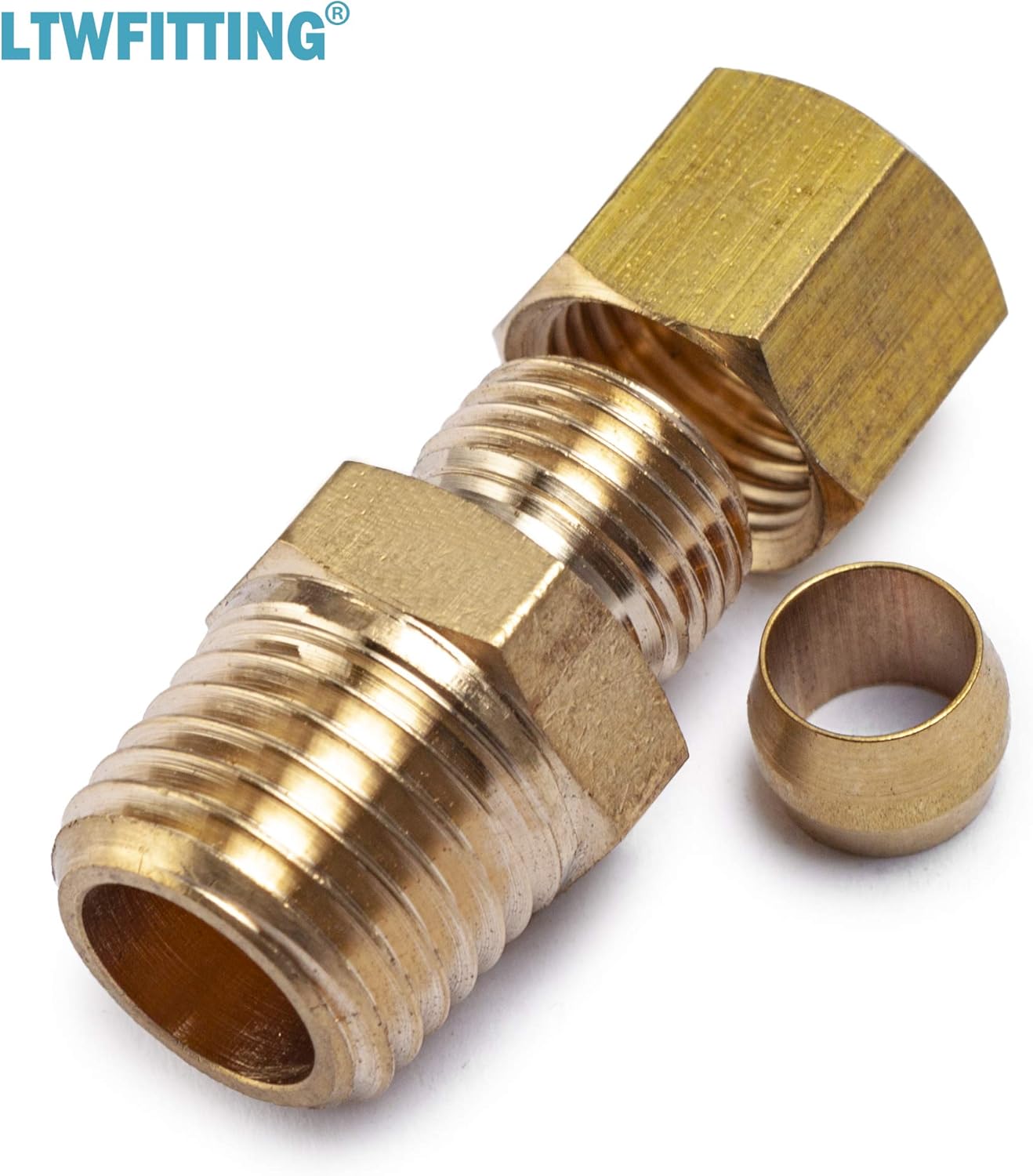 LTWFITTING Brass 1/4-Inch OD x 1/4-Inch Male NPT Compression Connector Fitting(Pack of 25)