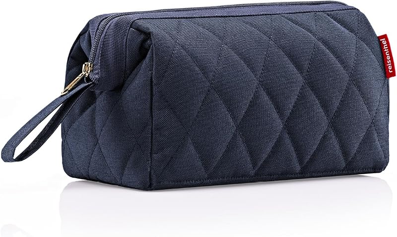 reisenthel travelcosmetic – strong, sturdy and practical travel cosmetic bag, carrying strap, water-repellent material, colour: rhombus midnight gold