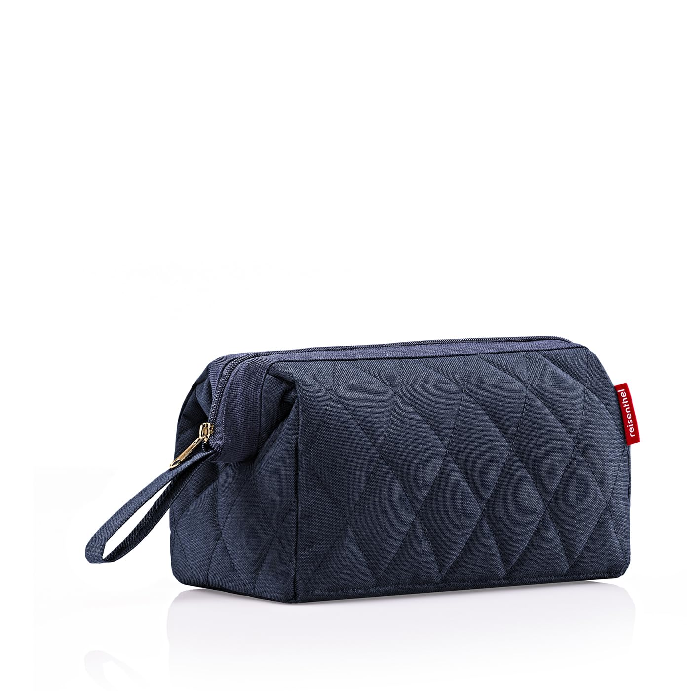 reisenthel travelcosmetic – strong, sturdy and practical travel cosmetic bag, carrying strap, water-repellent material, colour: rhombus midnight gold - 1