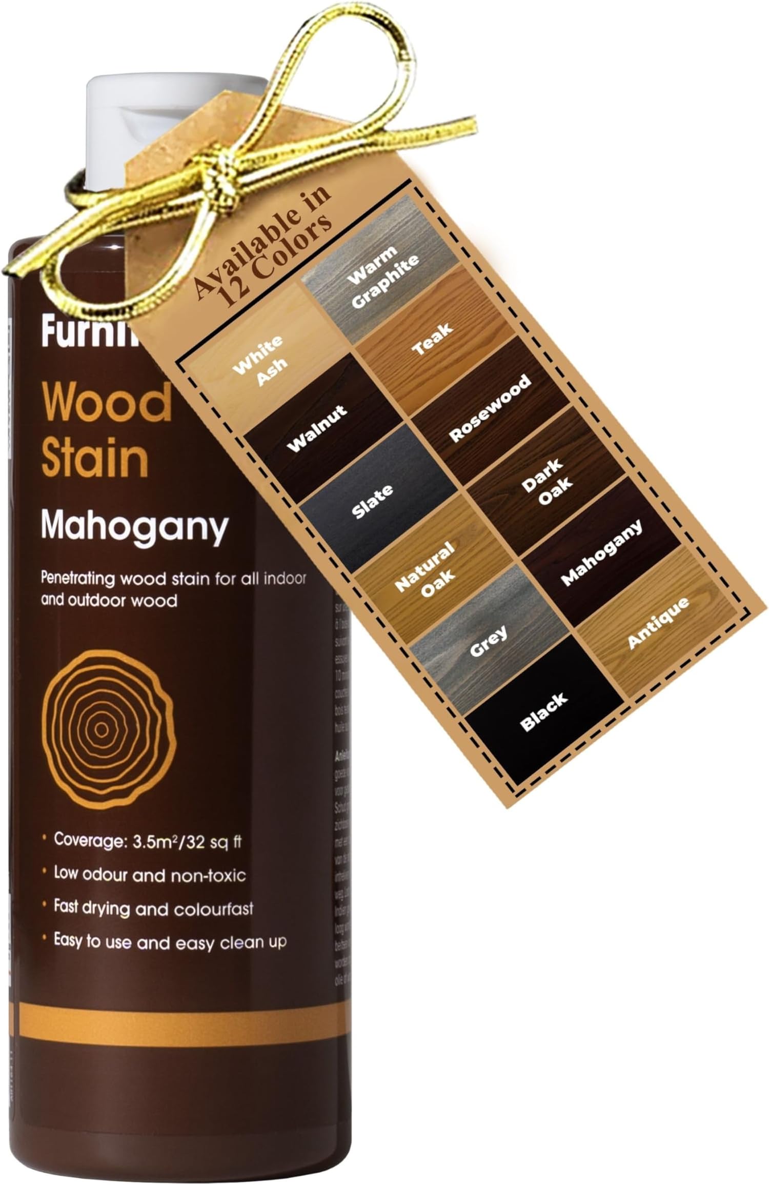 Furniture Clinic Wood Stain (Mahogany) – Fast Drying, Highly Concentrated, and Easy-to-Apply Wood Stain for All Indoor & Outdoor Wood – Water Based & Non-Toxic – 1L