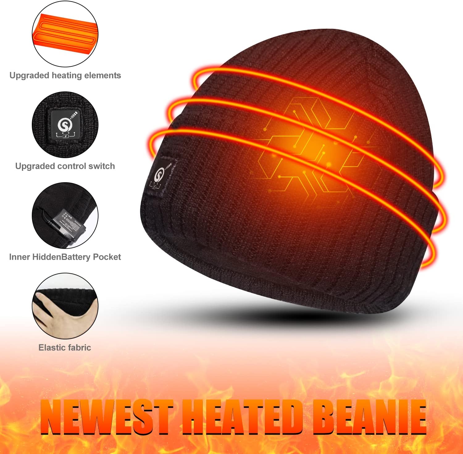 Heated Hat - Electric Heated Beanie for Men Women,Winter Warm Heat Skull Cap with 7.4V Rechargeable Battery