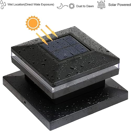 Miniatura 5 de Viewsun Paquete de 4 luces solares para postes de valla al aire libre, tapas de poste de luz solar para terraza, patio, decoración de jardín,