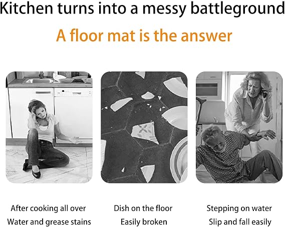 Kitchen Mat Cushioned Anti Fatigue Mats for Kitchen Floor Easy to Clean, Water Resistant, Non-Slip Kitchen Rug for Sink, Office, Kitchen Grey. 60x90cm
