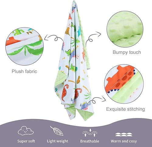 Miniatura 4 de Manta de bebé para niños y niñas, de tela minky suave con doble capa y respaldo de puntos, con diseño de dinosaurio impreso, manta receptora de 30 x