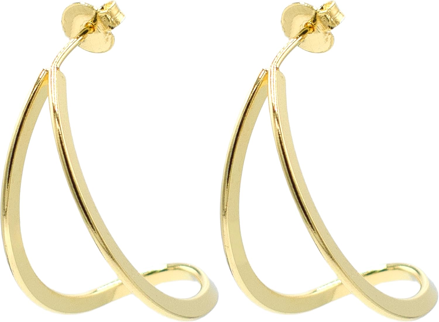Gold Tone Hoop Earrings for Women, 18k Yellow Gold Filled (1.2" Concave Half Hoop)