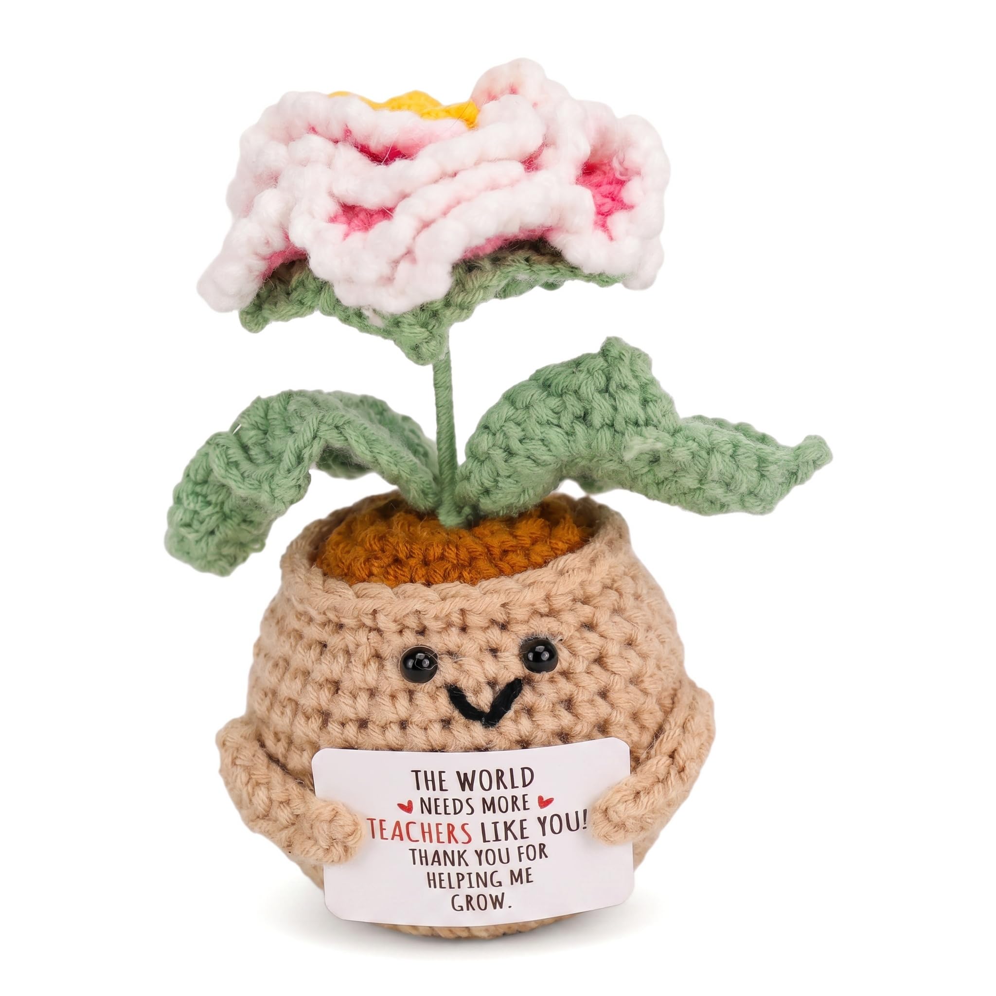 Teacher Gifts,Thank You Teacher Gifts For Women Men,Positive Crochet Flower,Best Teacher Appreciation Gifts,Emotional Support Plant,End Of Year,Leaving,Easter, For Teachers (Peony)