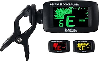 Rocktile 5-3C Three Color Clip-Tuner - Chromatisches Stimmgerät zum Anklemmen - Sehr gut lesbares Display in 3 Farben - 360° drehbarer Kopf im Querformat - Schwarz