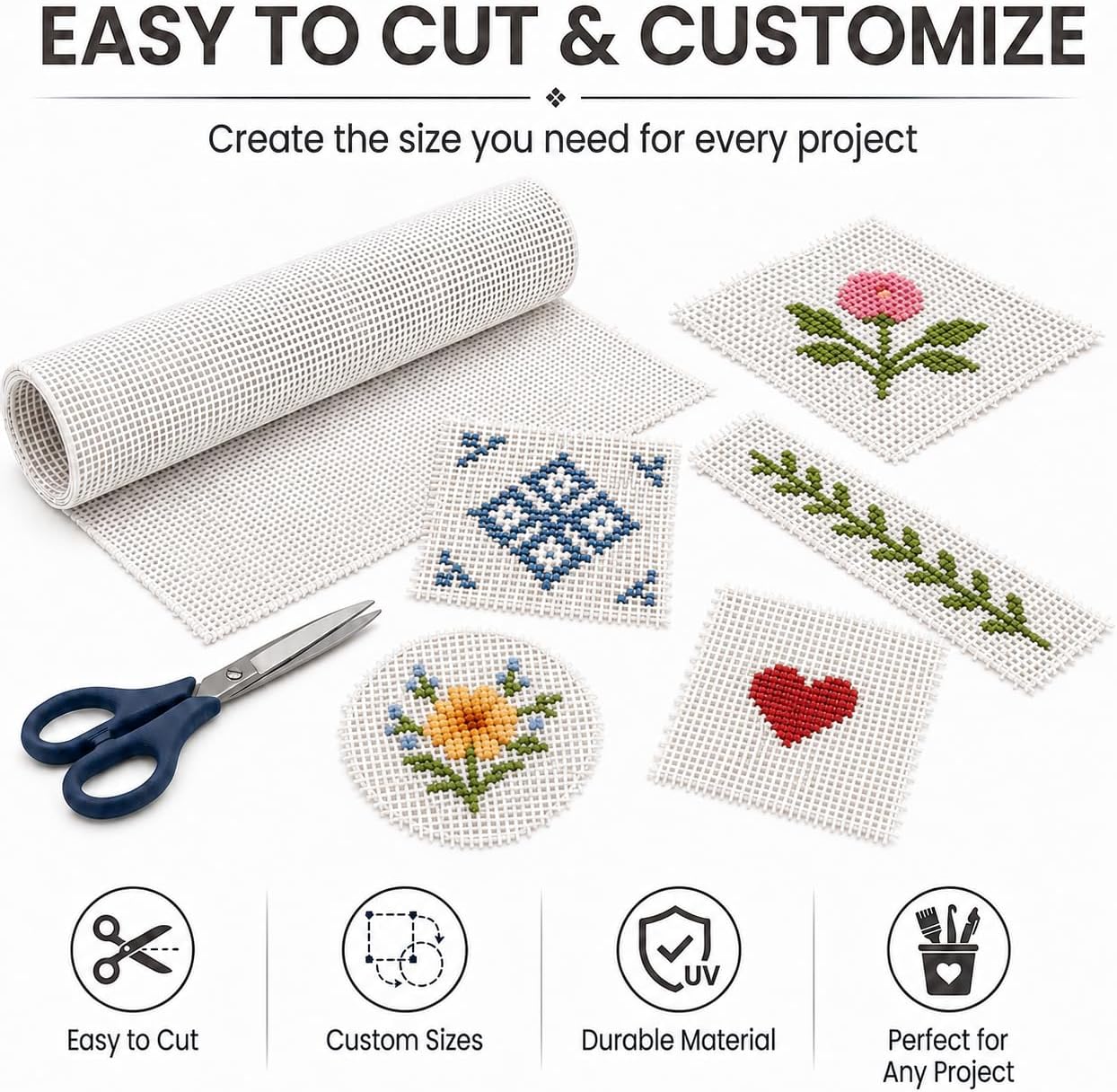 Needlepoint Canvas, 20 x 17 Inches, 13 Mesh White Cotton Embroidery Canvas