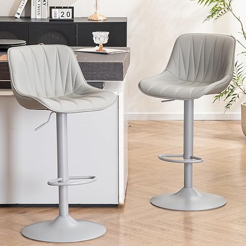 Miniatura 9 de Kidol & Shellder Juego de 2 taburetes de bar tapizados modernos tapizados de piel sintética para isla de cocina