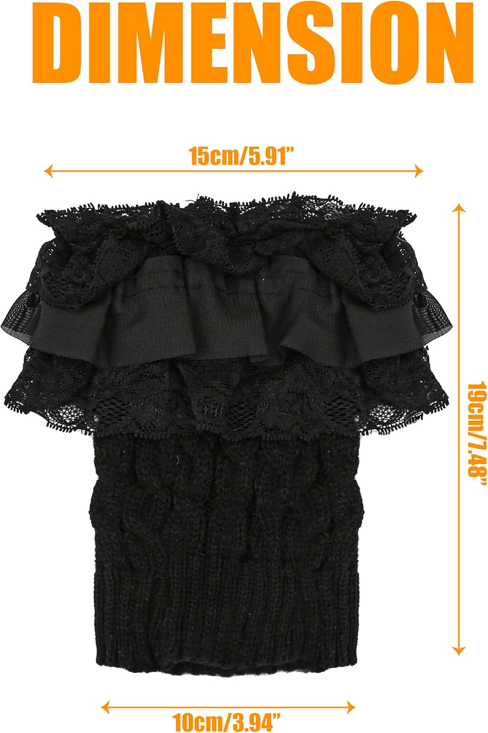 1 Pair of Womens Knit Boot Cuff Socks – Crochet Lace Trim Leg Warmers Toppers, Short Stretch Knitted Cuffs for Women, Solid Color Winter Warm Cuff Topper Gift (Black) - Image 8