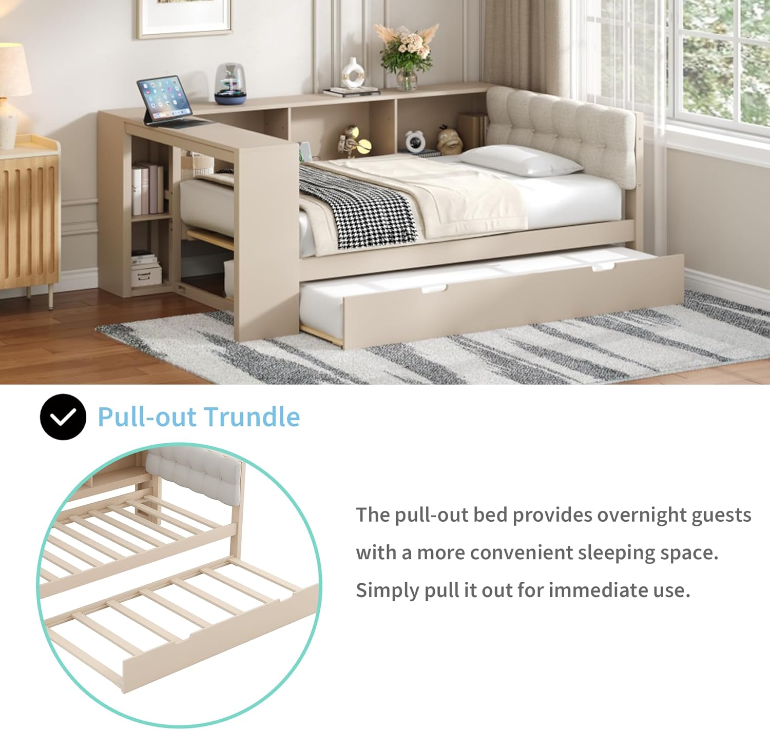 Polibi Twin Platform Bed with trundle pulled out