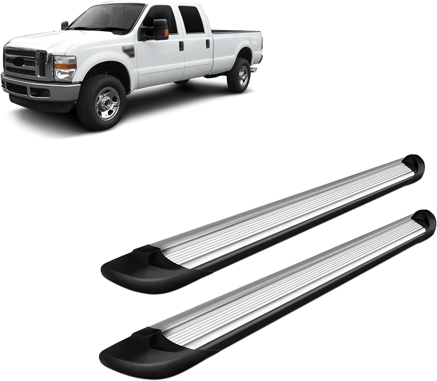 Black Horse Transporter Running Boards Silver Compatible with 2009-2016 Ford F-250 Super Duty|2009-2016 Ford F-350 Super Duty|2009-2016 Ford F-450 Super Duty|2009-2016 Ford F-550 Super Duty-TR-F491S