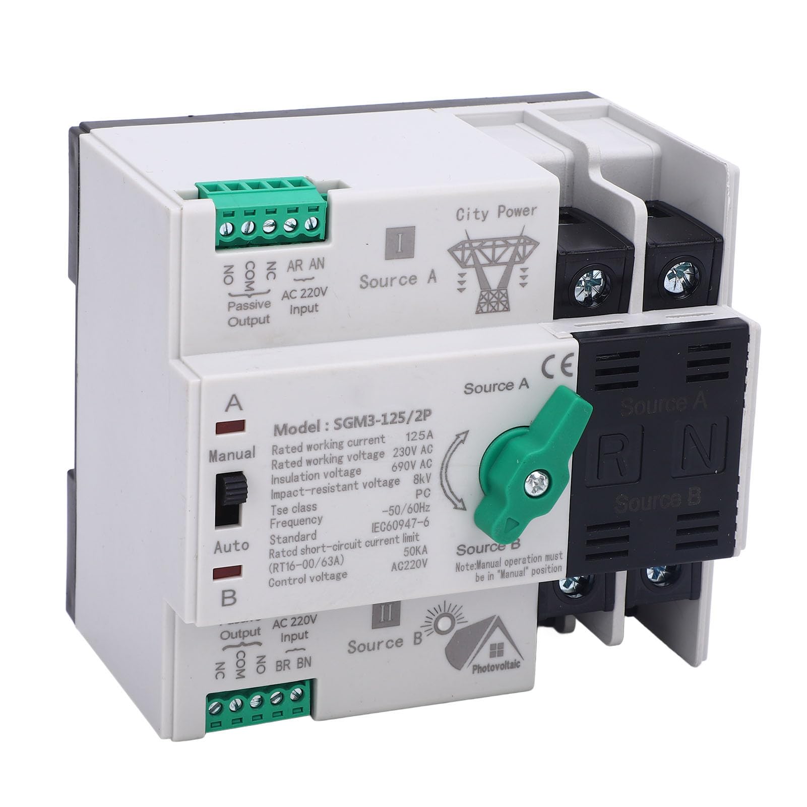 Topiky Interruptor de Transferencia Automática 125A 2P, Interruptor de de Generador de Energía Doble con Conmutación de Milisegundos, Carcasa Ignífuga para PC, 400 V CA 50 Hz para Respaldo de Fuente