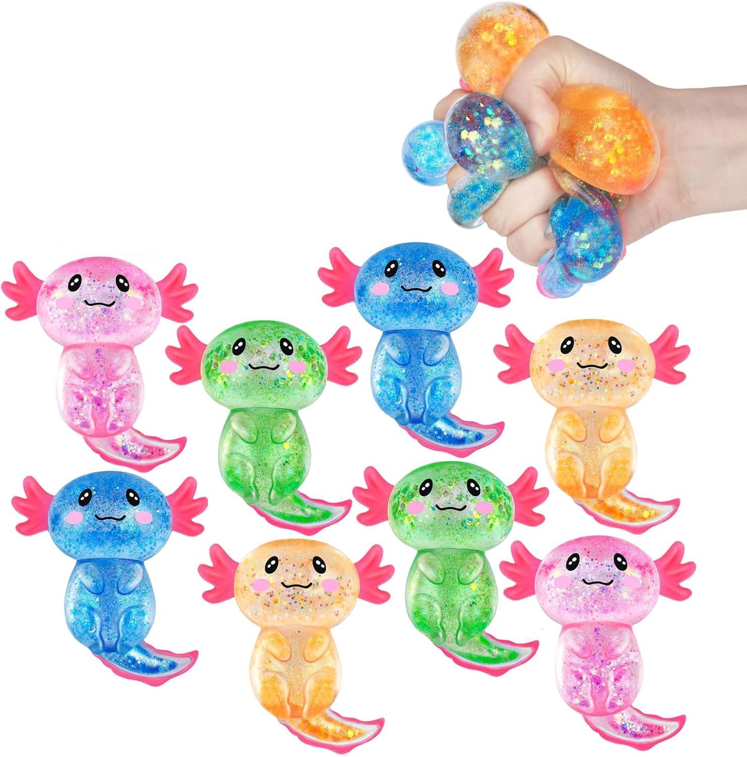 Axolotl Squish-y Stress Relief Toy Glitter Fidget Toys Cute Malts Sugar Axolotl Toy Fidget Toys Adults Fidget-Toy for Kids Youth Adult, Party Favors Anxiety Relief Squish-y-Toys 8pcs