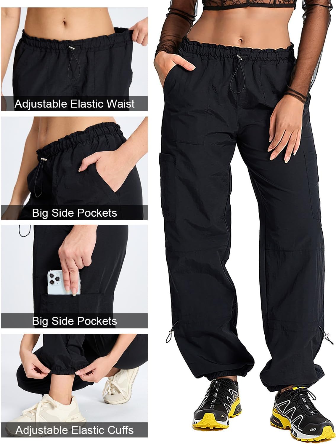 DISCIPBUSH Lightweight Hiking Cargo Pants Women - Parachute Pants for Women Y2K Pants for Girls' Fashion with Pockets